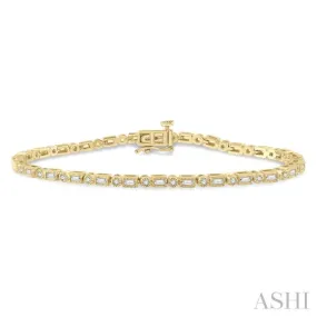 1 ctw Baguette and Round Cut Diamond Bracelet in 14K Yellow Gold