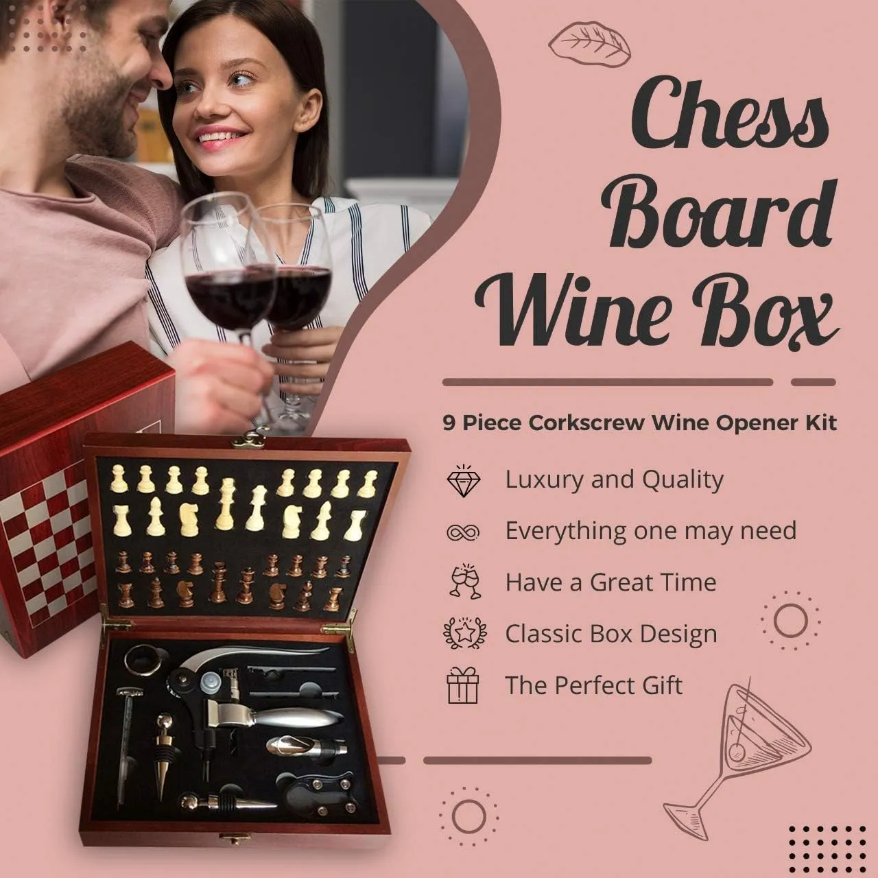 2 in 1 Wine Opener Set and Chess set