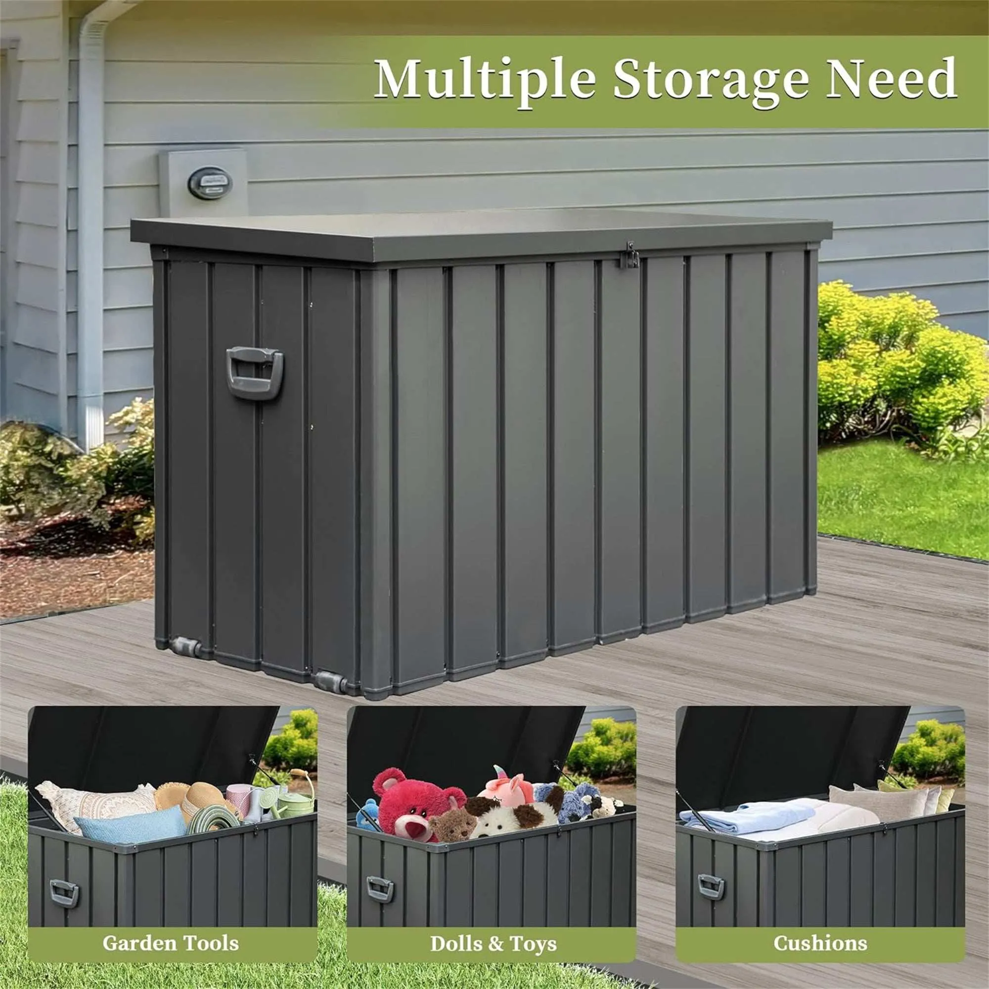 200 Gallon Outdoor Storage Deck Box, Large Patio Storage Bin Lockable (Dark Gray)