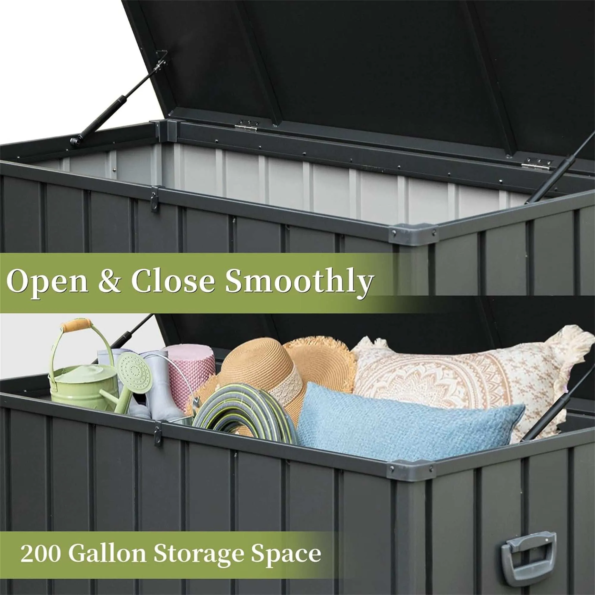 200 Gallon Outdoor Storage Deck Box, Large Patio Storage Bin Lockable (Dark Gray)