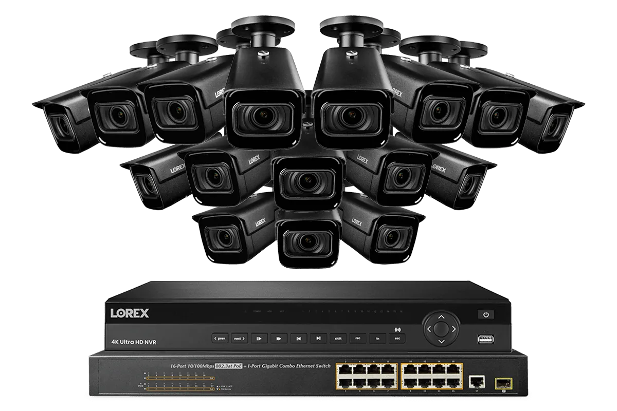 32-channel 4K Nocturnal IP System with Sixteen 4K Smart IP Motorized Varifocal Security Cameras