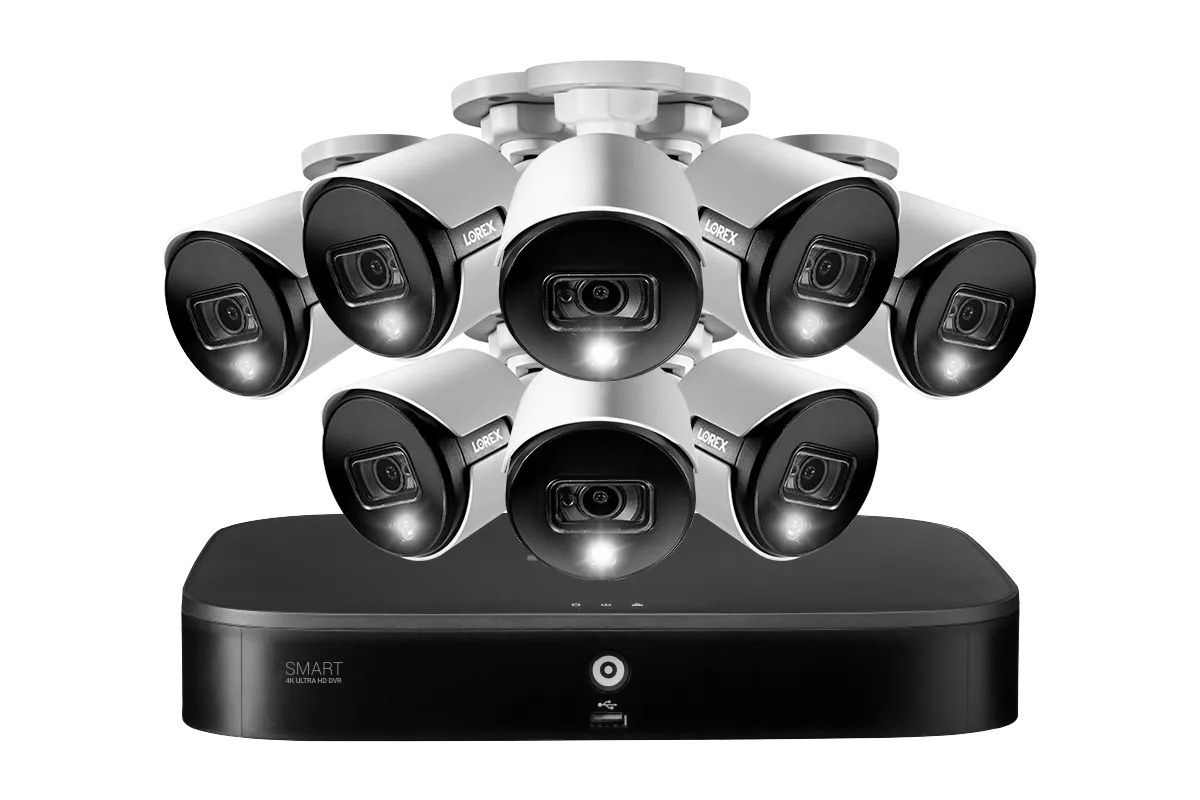 4K Ultra HD Security System with 8-Channel DVR and Eight 4K (8MP) Active Deterrence Cameras featuring Smart Motion Detection and Smart Home Voice Control