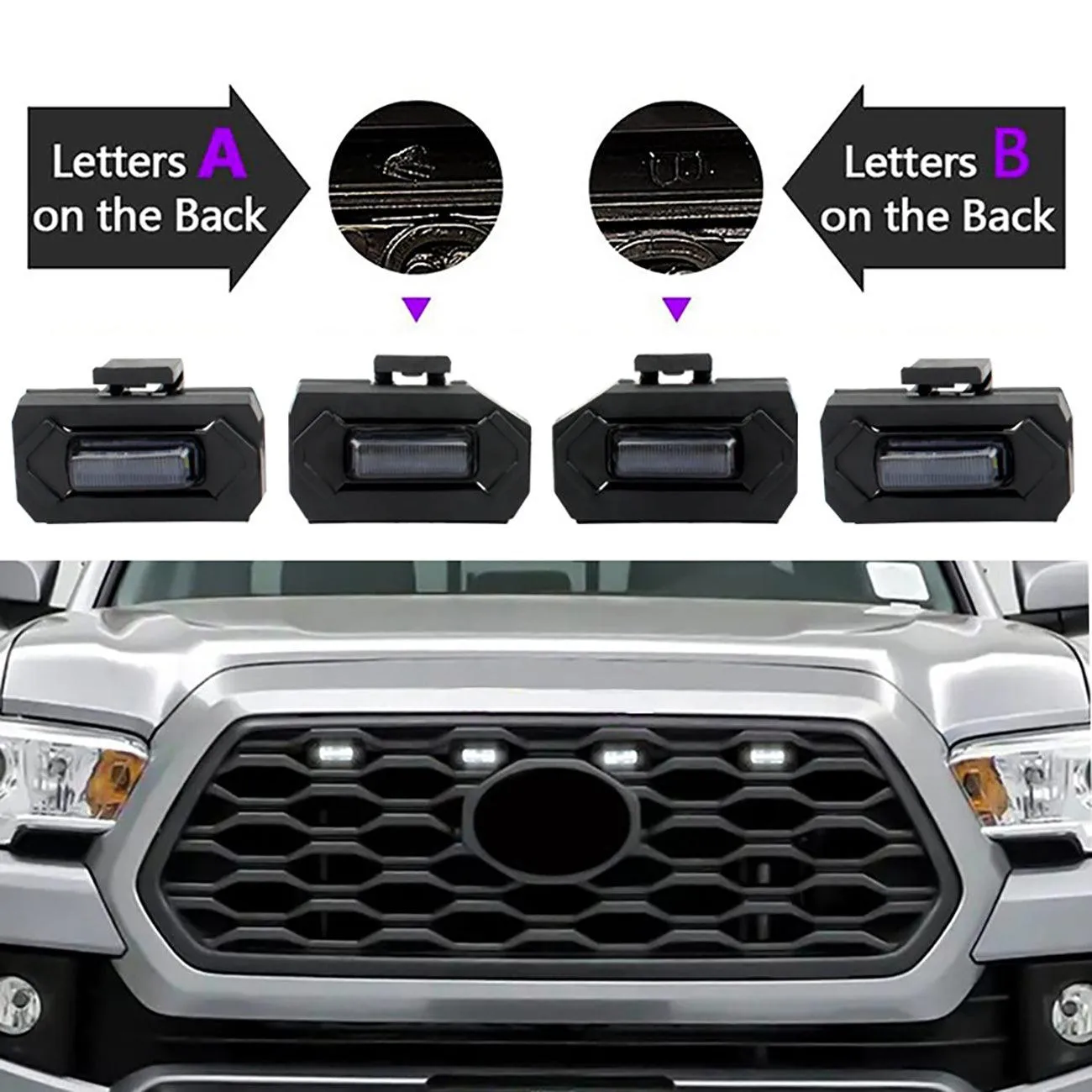 (4pcs/set) LED Front Grille Lights White Light for Toyota Tacoma 2020-2021 TRD Off Road/TRD Sport (Smoked Shell)