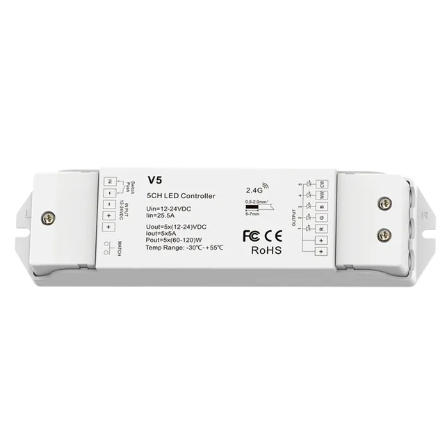 5050 RGBCCT LED Light Strip Controller 5CH 2.4GHz 2835 5050 5IN1 RGB CCT CW WW DC12V 24V Max 600W 30m