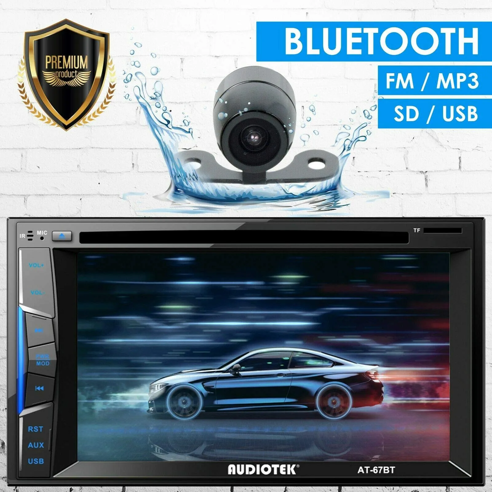 6.2" 200W 2DIN Touchscreen CAR Stereo MP3 DVD Bluetooth HD MP5 MP3, SD, USB   HD Camera Included