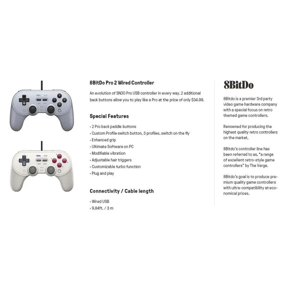 8BitDo Pro 2 USB Controller: For Switch, PC, Steam, Pi