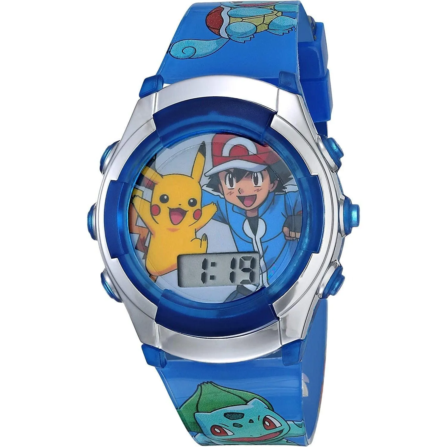 Accutime Kids Pokemon Pikachu & Ash Digital LCD Quartz Blue Wrist Watch with Blue Strap, (Model: POK3017)