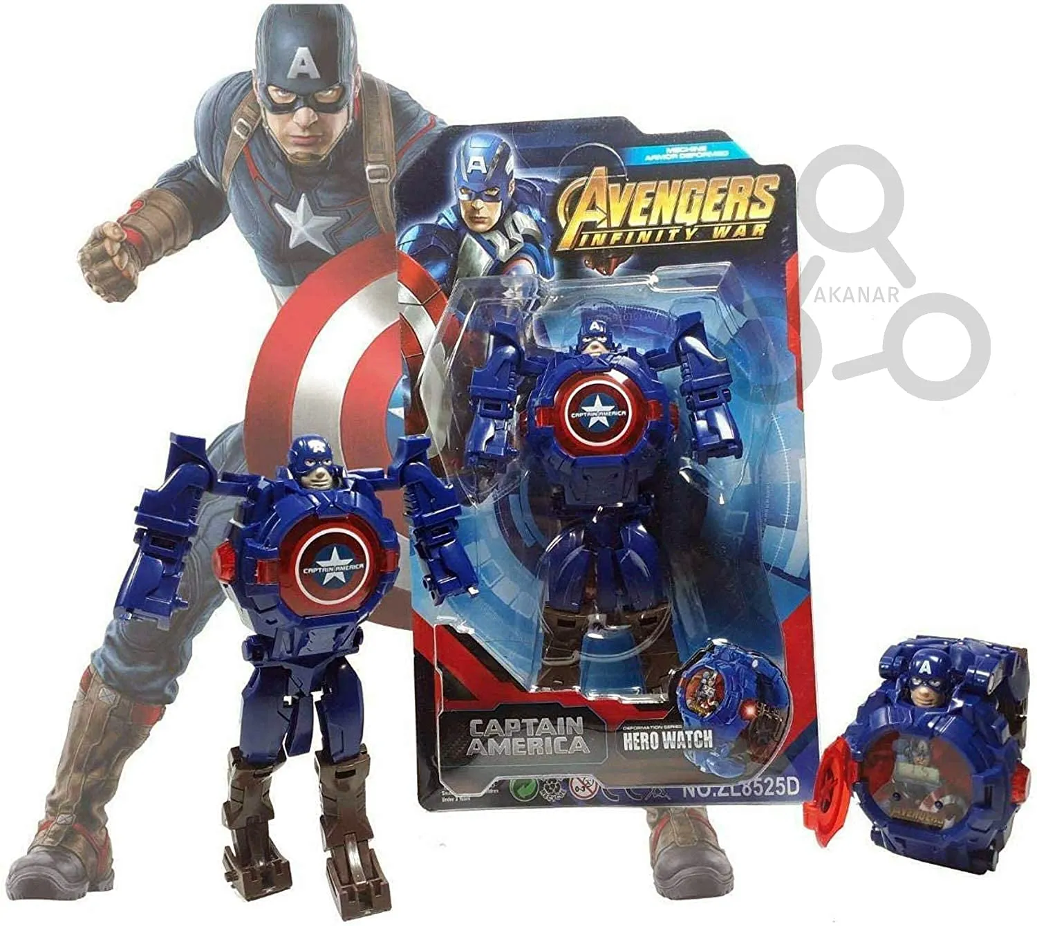 AKANAR Captain America Super Hero Action Figure Toy Robot Deformation Convertible Digital Wrist Watch for Kids (Pack of 1)