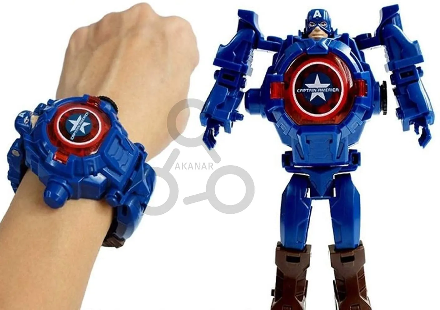 AKANAR Captain America Super Hero Action Figure Toy Robot Deformation Convertible Digital Wrist Watch for Kids (Pack of 1)