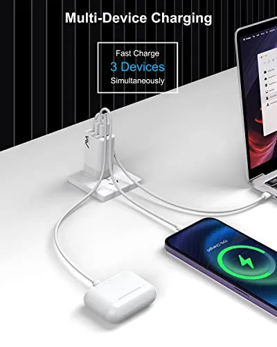 Amlink 65W USB C Charger - 3 Port GaN III Fast Charging Block, Support PPS PD 3.0 USB C Wall Charger, Compact Foldable Plug Wall Charger Adapter for MacBook, iPad, iPhone, Galaxy, etc