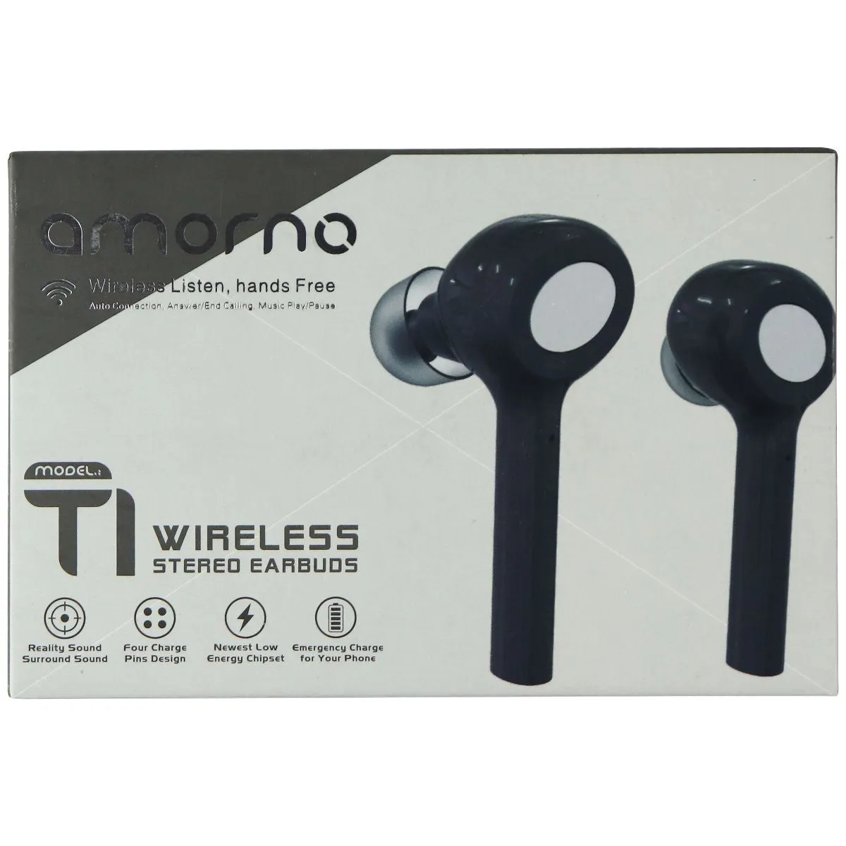 Amorno T1 Series Wireless Bluetooth Stereo Earbuds for Smartphones - Black