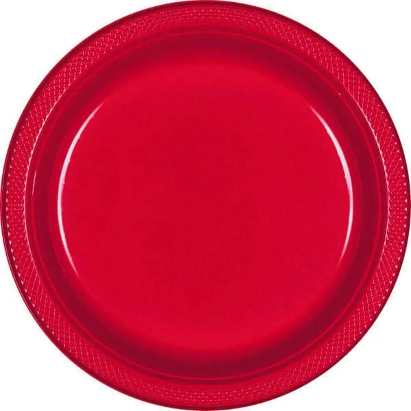 Apple Red 10.25in Round Banquet Plastic Plates