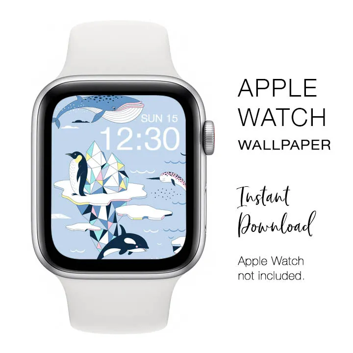 Apple Watch WALLPAPER - Penguin On Ice Orca Antarctica - Instant Download - Watch Background Apple Watch face design