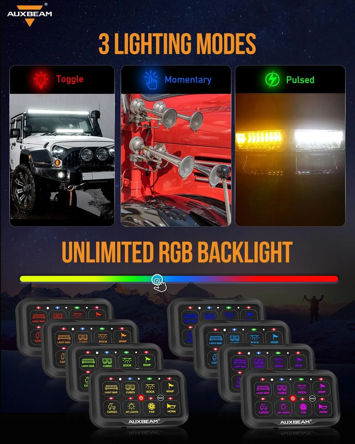 AR-800 Multifunction RGB Switch Panel with Bluetooth Controlled & 47 Inch Extension Cable(Optional) for Chevrolet Silverado