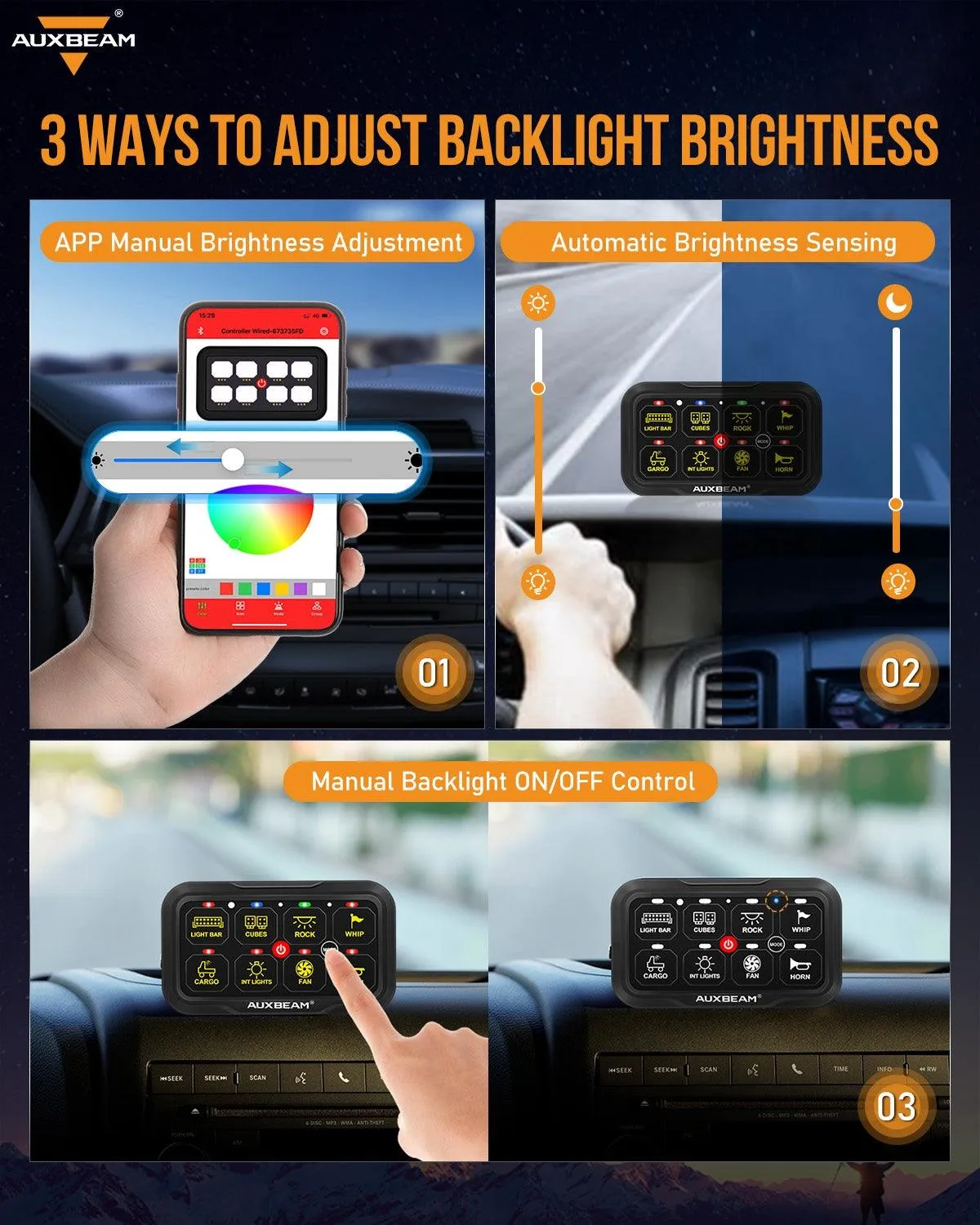 AR-800 Multifunction RGB Switch Panel with Bluetooth Controlled & 47 Inch Extension Cable(Optional) for Toyota Tacoma