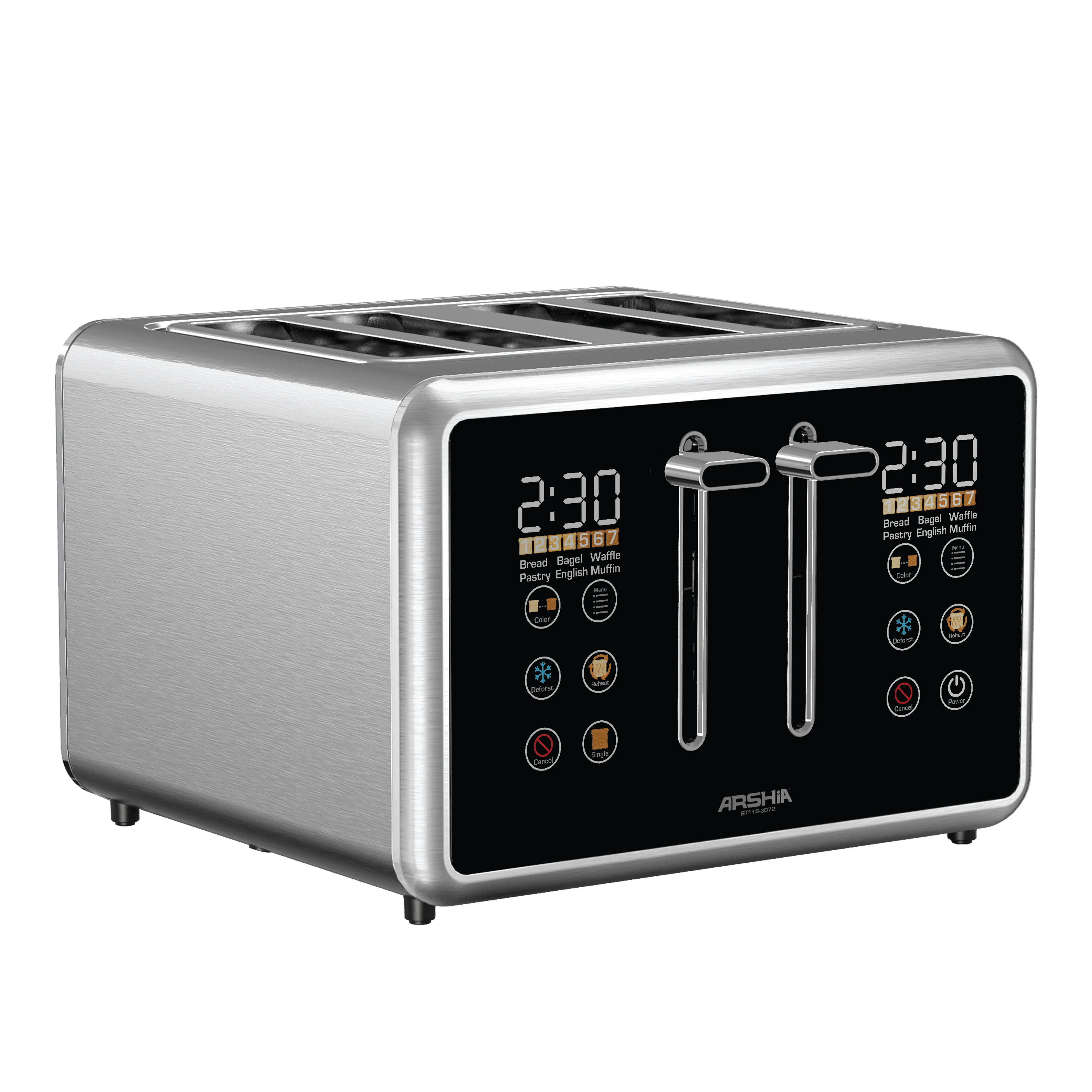 Arshia Digital Bread Toaster 4 Slices 1700Watt Over Heat Protection 3 Stages Stanless