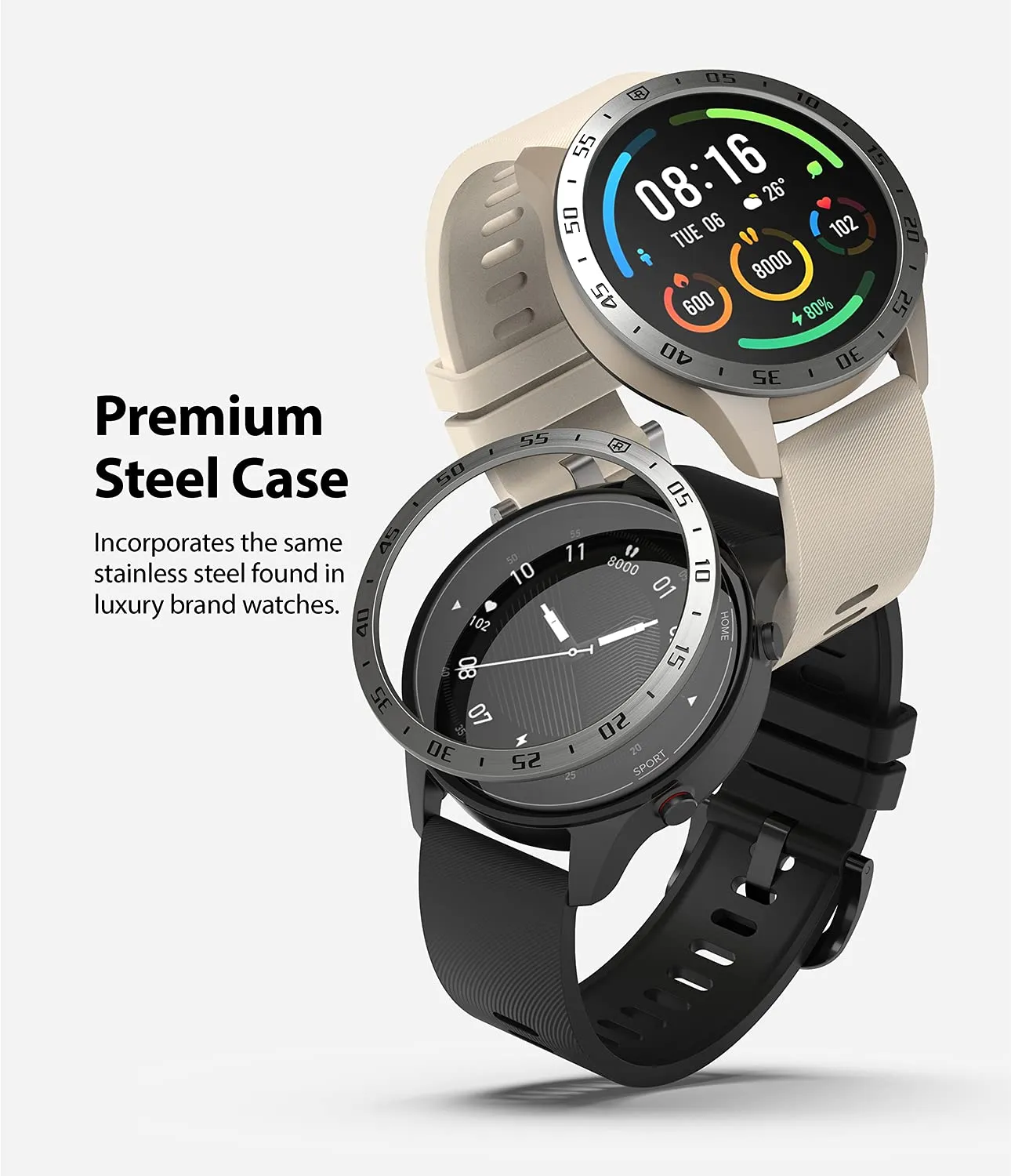 Bezel Styling Compatible with Xiaomi Mi Watch - Silver [46-01] [Stainless Steel]