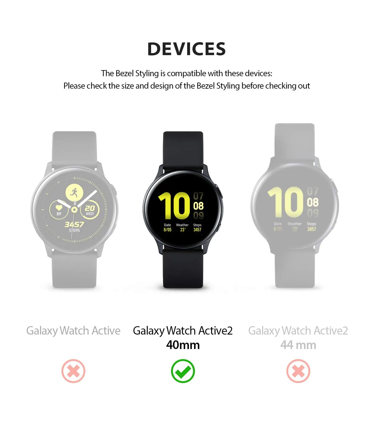 Bezel Styling Cover for Galaxy Watch Active 2 40mm (2019) - Glossy Black (GW-A2-40-03) [Stainless Steel]