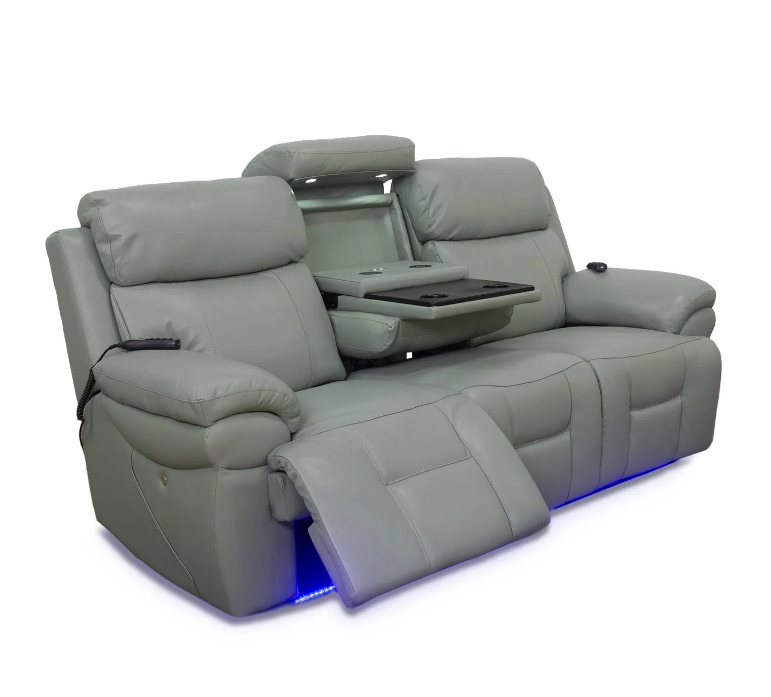 Bishop Jade Leather Zero Gravity Triple Power Reclining Sofa