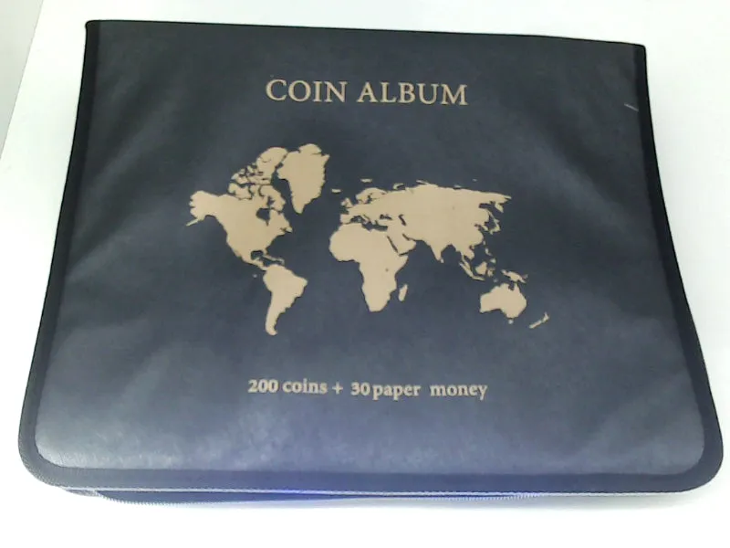 Black Coin Collection Album Holds 200 Coins and 30 Paper Bills