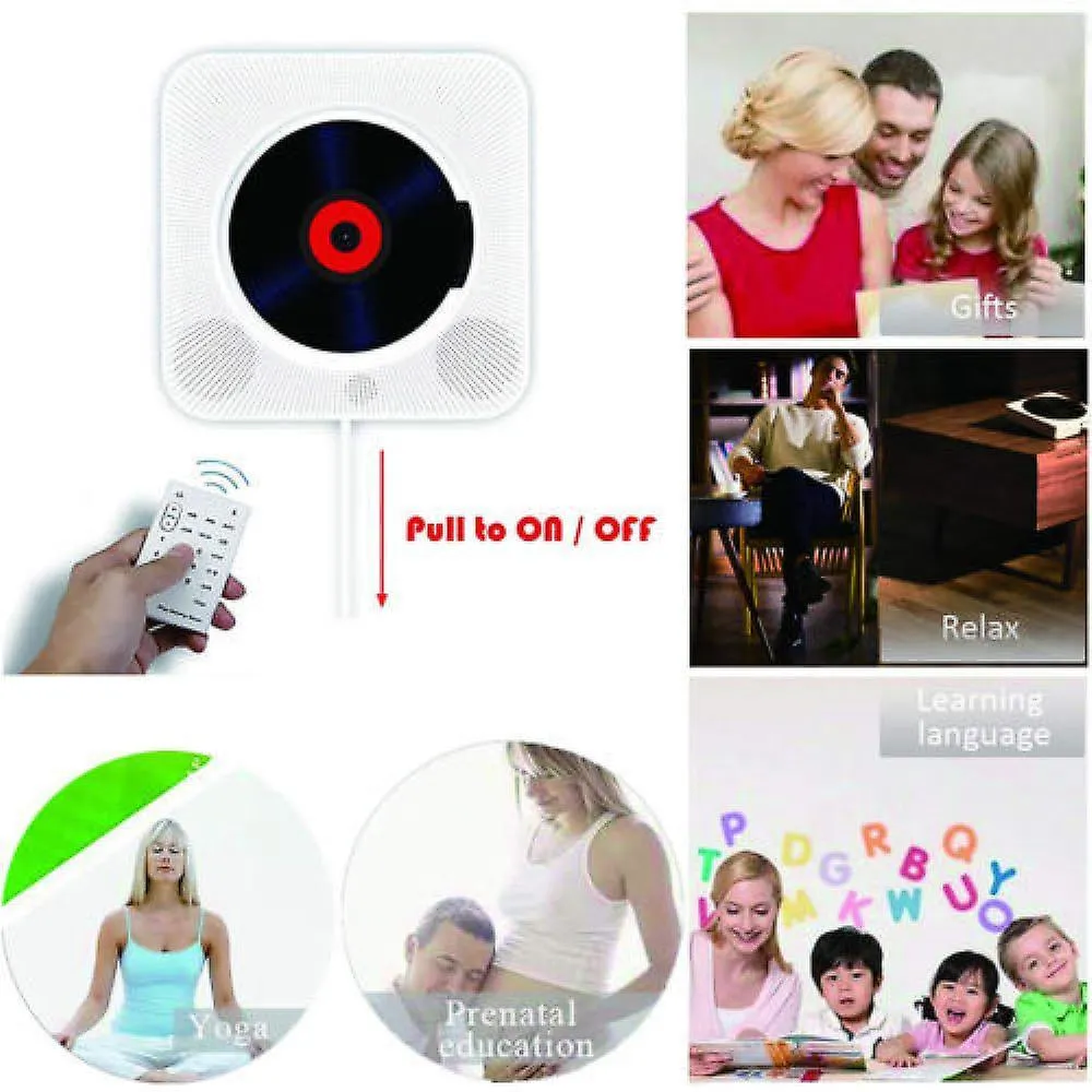 Black EU PlugPortable Cd Player Surround Speaker Stereo Led Screen Wall Mountable Disk Music Player With Ir Remote Control Fm Radio