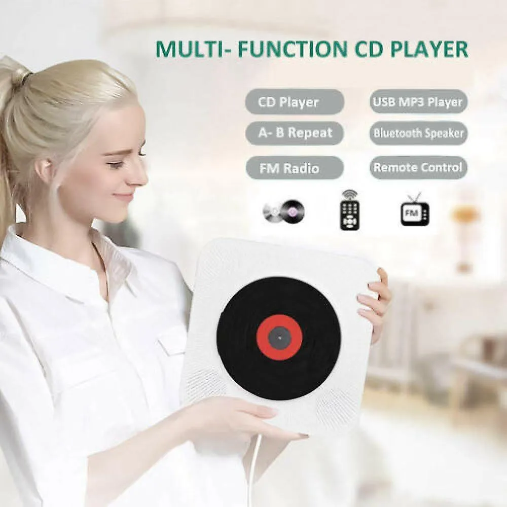 Black EU PlugPortable Cd Player Surround Speaker Stereo Led Screen Wall Mountable Disk Music Player With Ir Remote Control Fm Radio