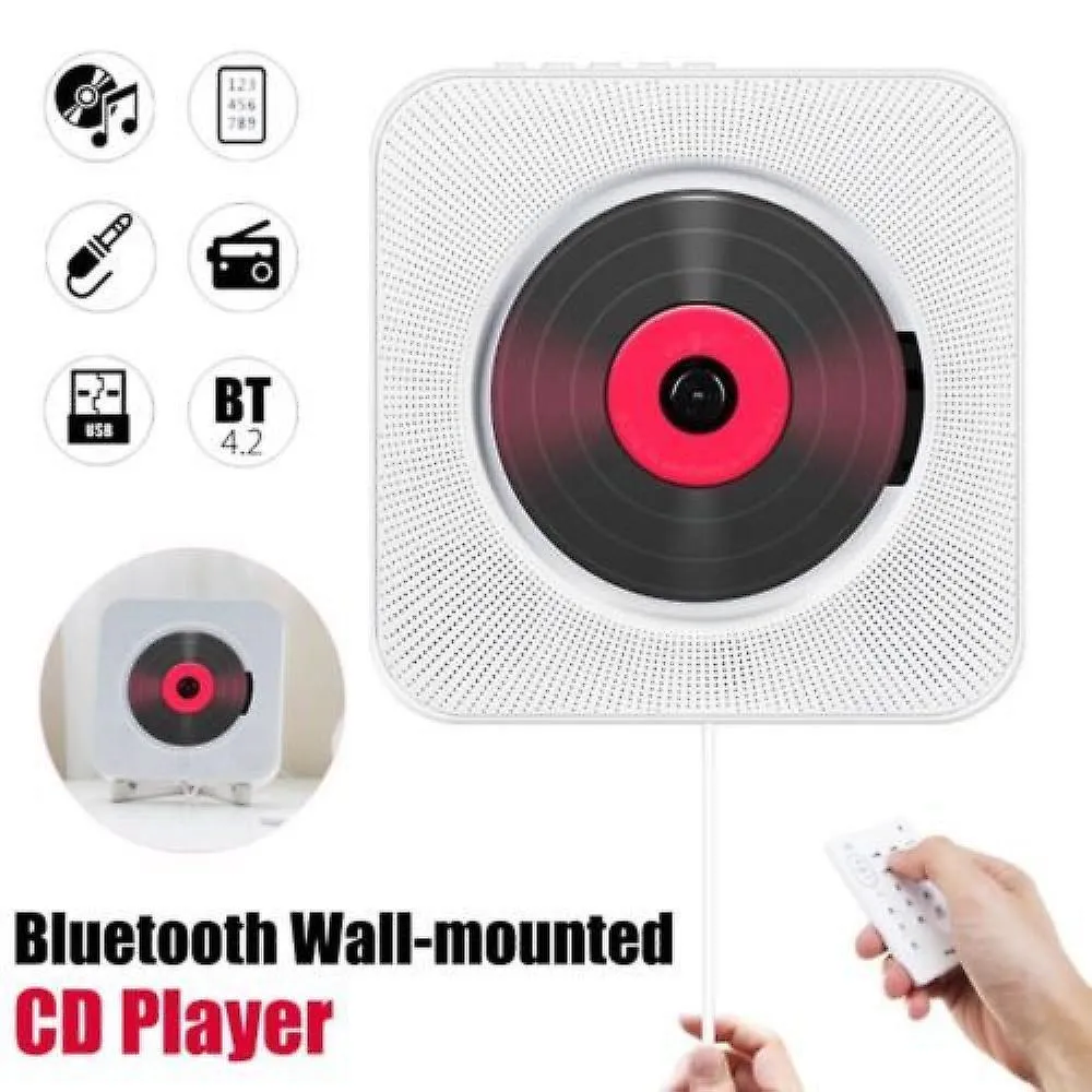 Black EU PlugPortable Cd Player Surround Speaker Stereo Led Screen Wall Mountable Disk Music Player With Ir Remote Control Fm Radio