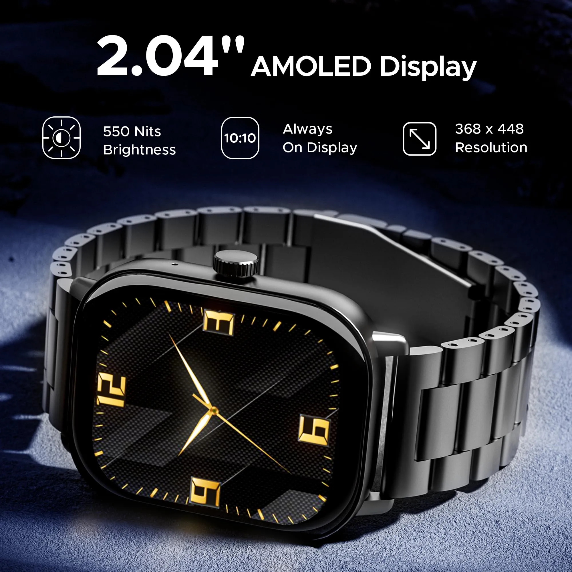 boAt Wave Spectra with 2.04” AMOLED Display, BT Calling, Functional Crown, Metal Built, Always-on Display, Animated Watch Faces, Smart Watch for Men & Women(Steel Black)