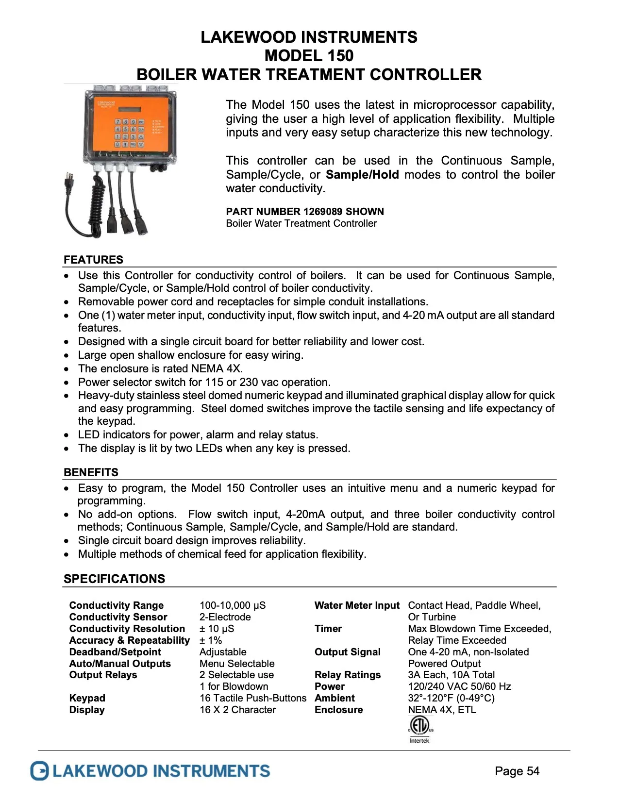 Boiler blowdown, water TDS controller Lakewood Instruments model 1575e. Select add on options from dropdown list