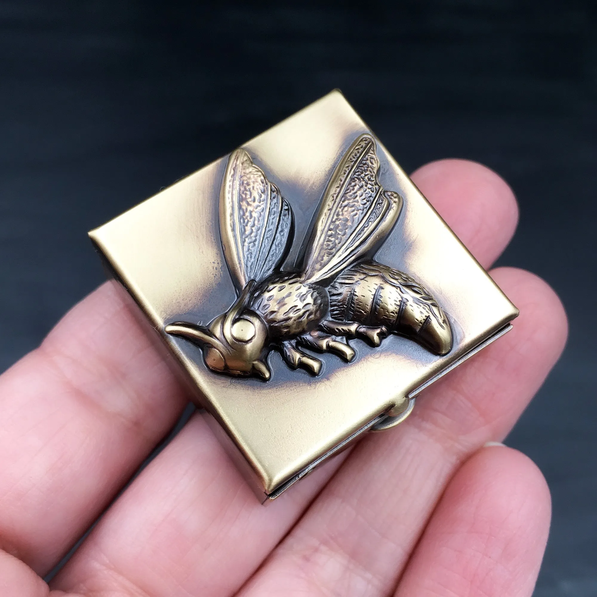 Brass Pill Box with Your Choice of Fly, Wasp, Scarab Beetle, or Long Horned Beetle!