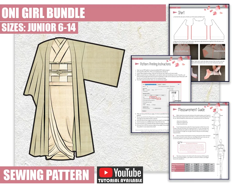 BUNDLE JUNIOR Oni Girl Cosplay Sewing Pattern/Downloadable PDF File