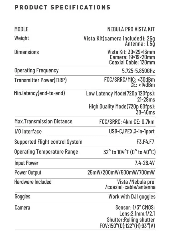 Caddx - Nebula Pro Vista HD Drone Camera Kit