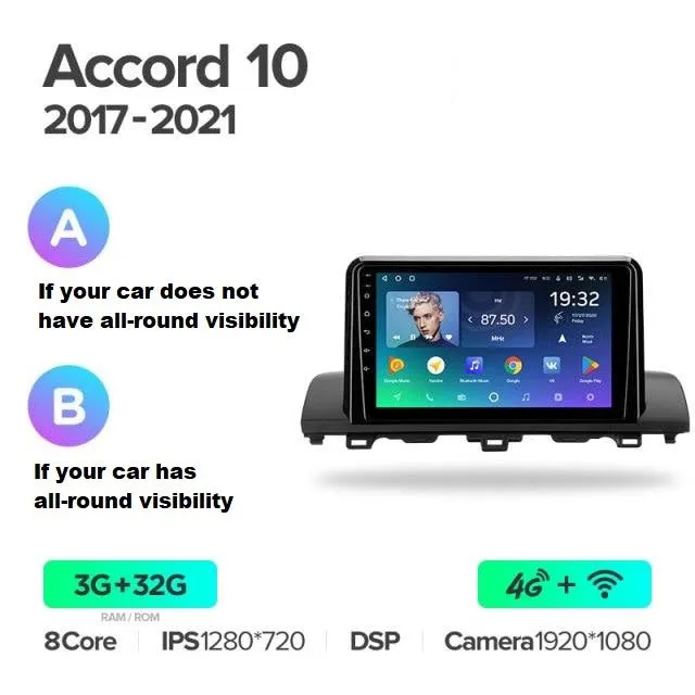 Car Dealz Premium Advanced 4G Data Model 10.2" Android 12.0 For Honda Accord 10 CV X 2017 - 2021 In Dash Plus OEM Fascia