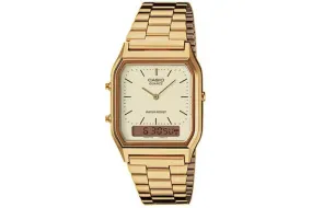 CASIO Analog Digital Vintage Gold Stainless Steel Metal Strap Watch For Men #AQ-230GA-9DHDF