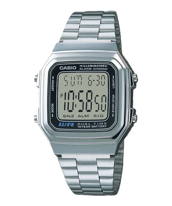 Casio Digital Stainless Steel Alarm Chrono Dual Time A178WA-1ADF A178WA-1A Men's Watch