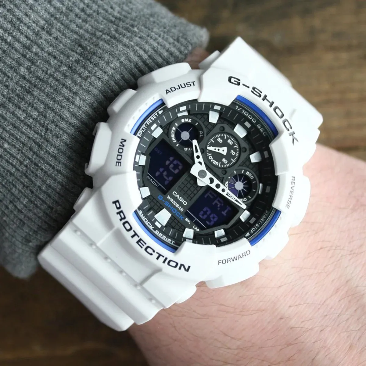 CASIO GA-100 Series Analog-Digital White Watch #GA-100B-7AER