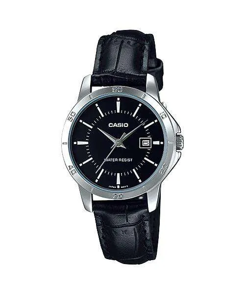 Casio LTP-V004L-1A Black Leather Strap Watch for Women