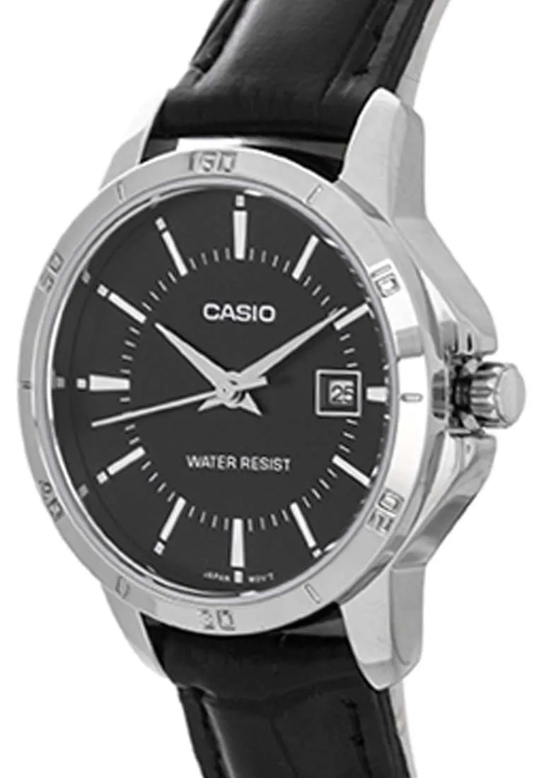 Casio LTP-V004L-1A Black Leather Strap Watch for Women