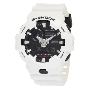 Casio Men's Quartz Watch - G-Shock Black Analog-Digital Dial White Strap | GA700-7A