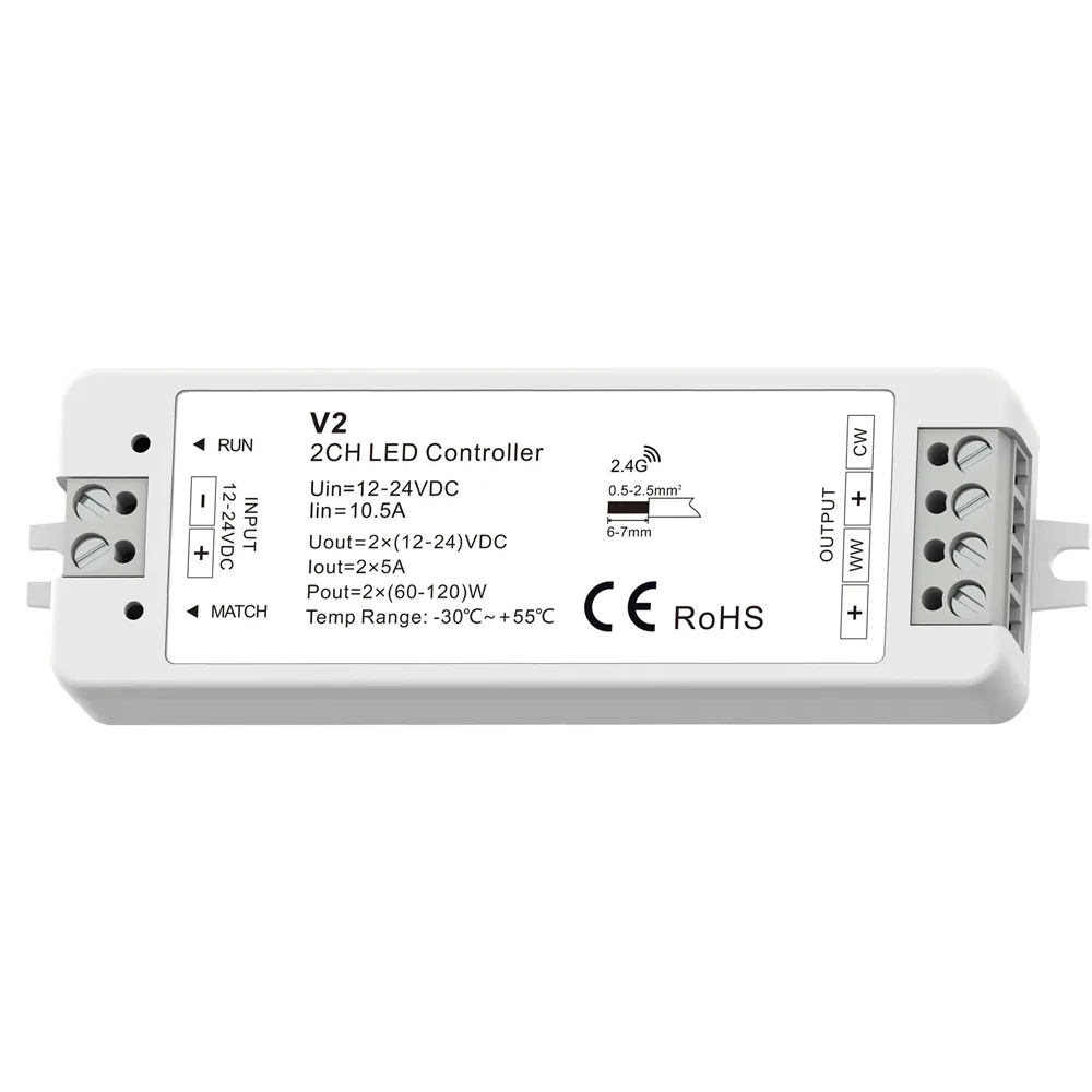 CCT Controller 2CH RF Touch Remote LED 2.4GHz Warm White Cool White DC12V 24V 36V Max 576W