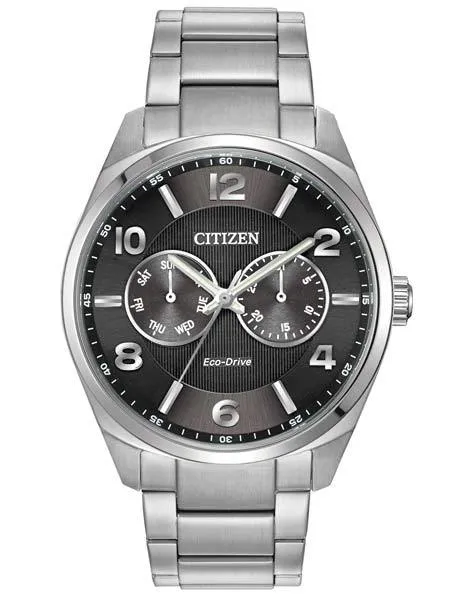 Citizen Eco-Drive Mens Analog Day/Date Watch - Black Dial - Stainless Bracelet