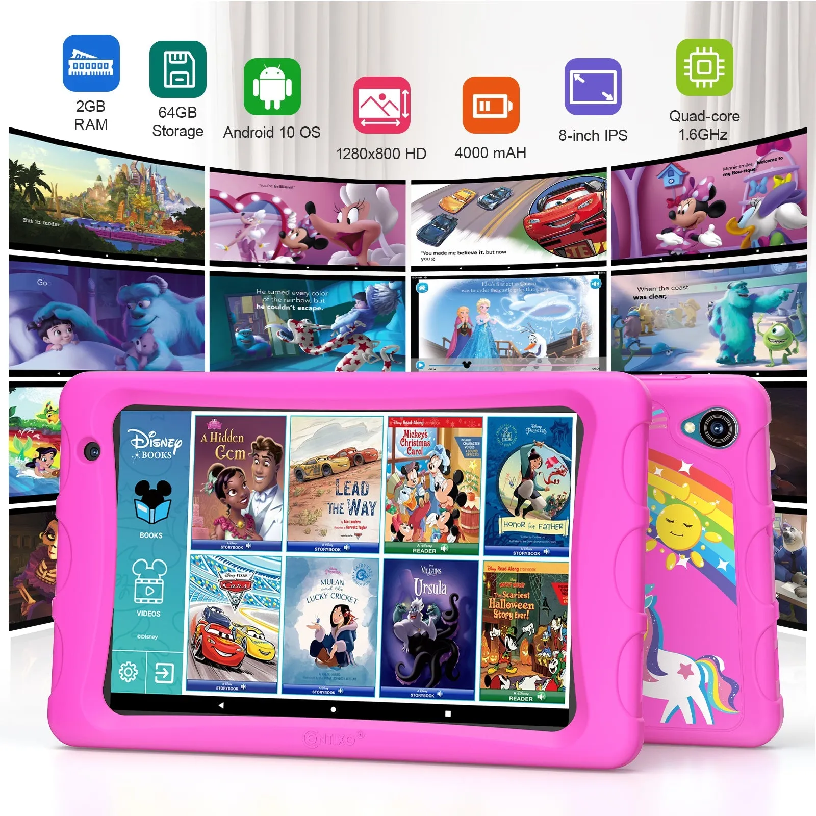 Contixo K80 8-Inch Kids Tablet Featuring 80 Disney eBooks - 2GB   64GB by Contixo