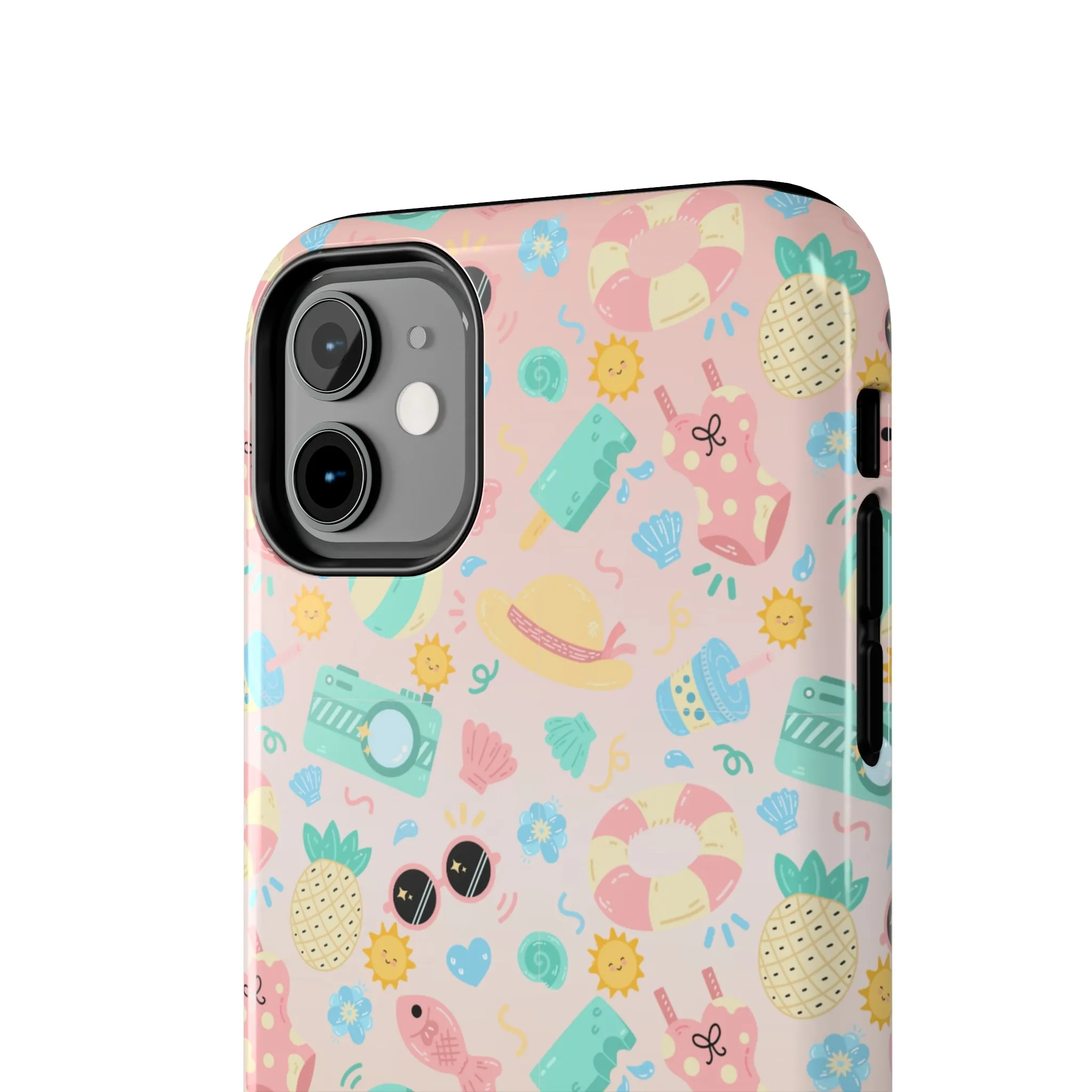 Cute Summer Vibes iPhone Case, Tropical Beach Icons Phone Cover, Pastel Colored Accessory Design, Protective Case for iPhone Models, Tough Phone Case