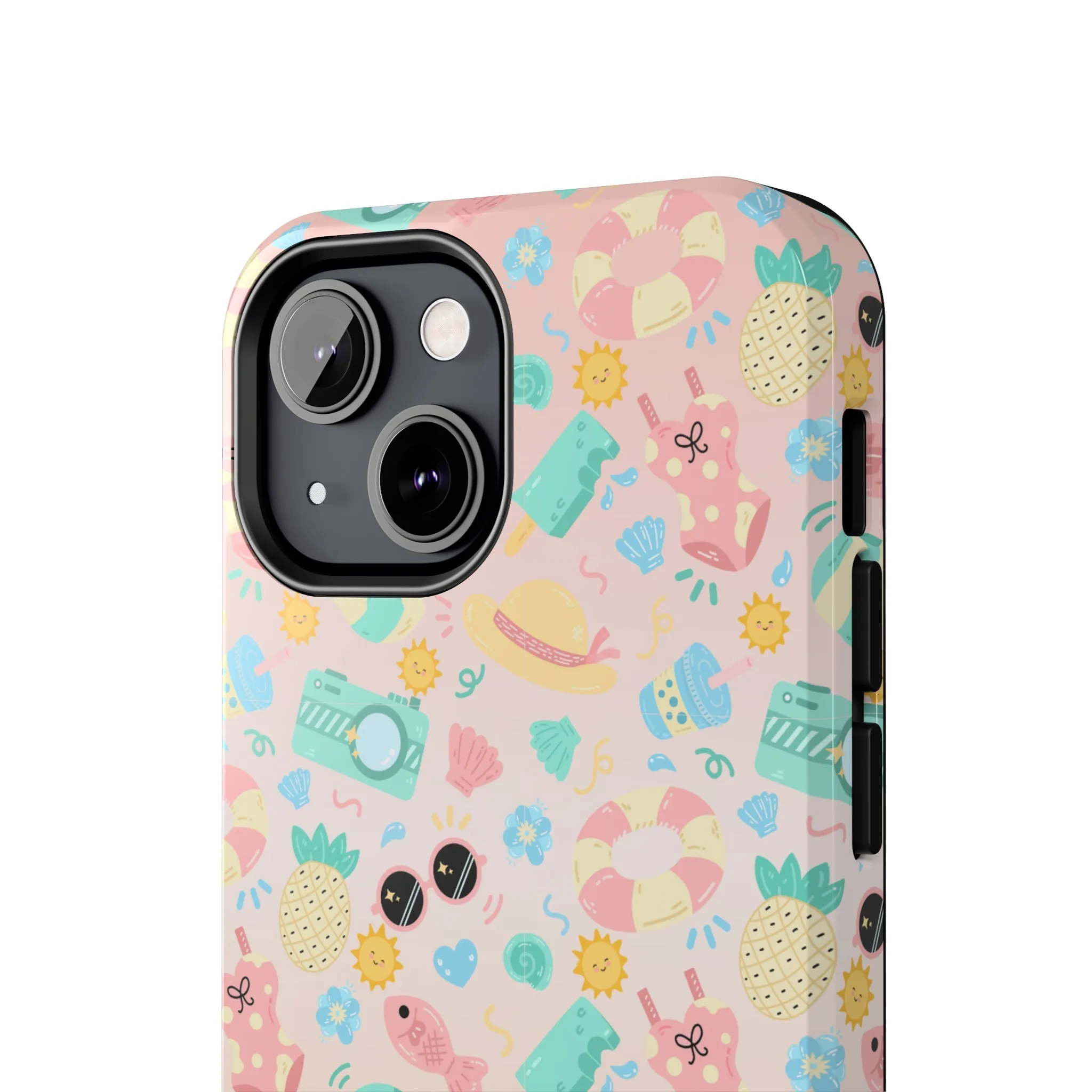 Cute Summer Vibes iPhone Case, Tropical Beach Icons Phone Cover, Pastel Colored Accessory Design, Protective Case for iPhone Models, Tough Phone Case