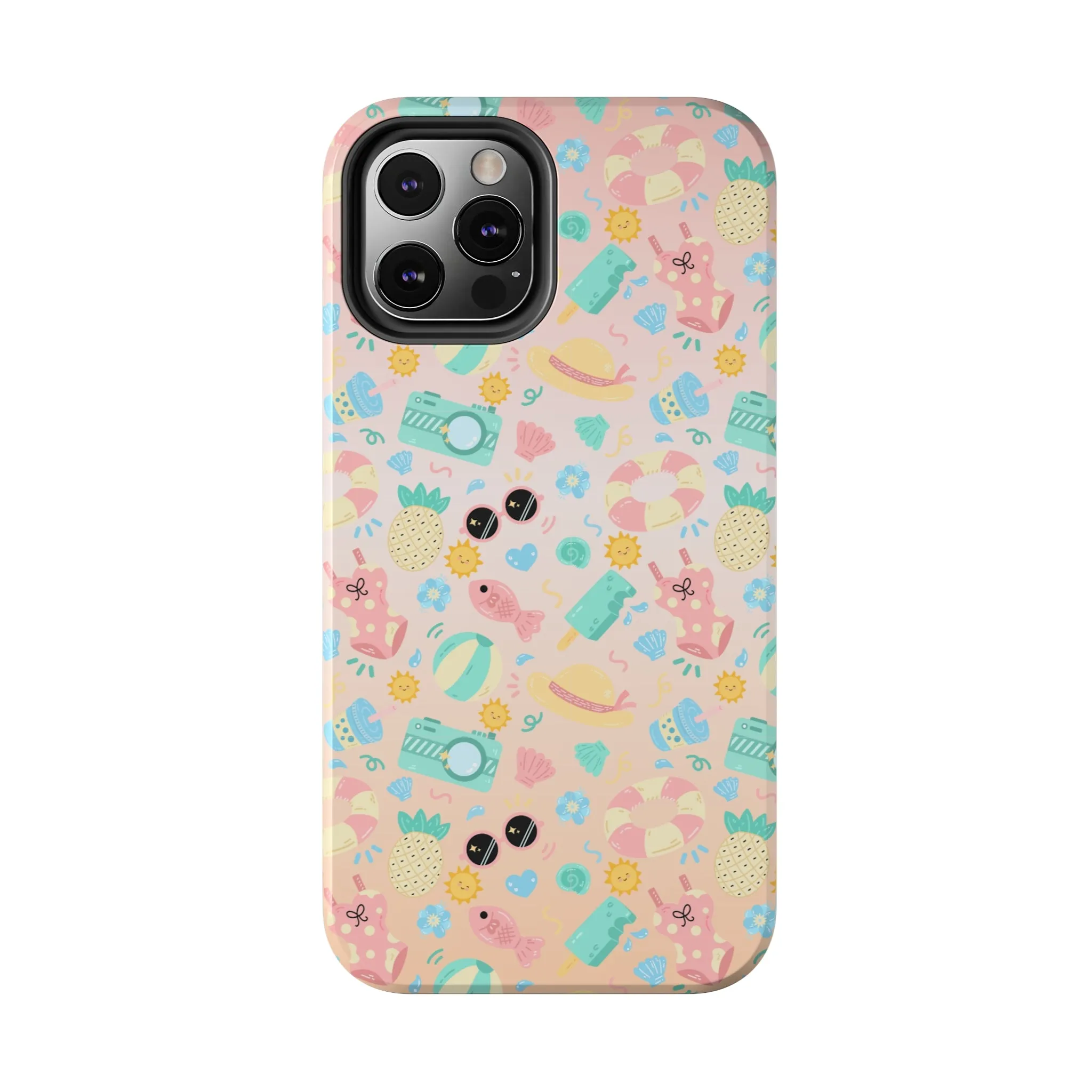 Cute Summer Vibes iPhone Case, Tropical Beach Icons Phone Cover, Pastel Colored Accessory Design, Protective Case for iPhone Models, Tough Phone Case