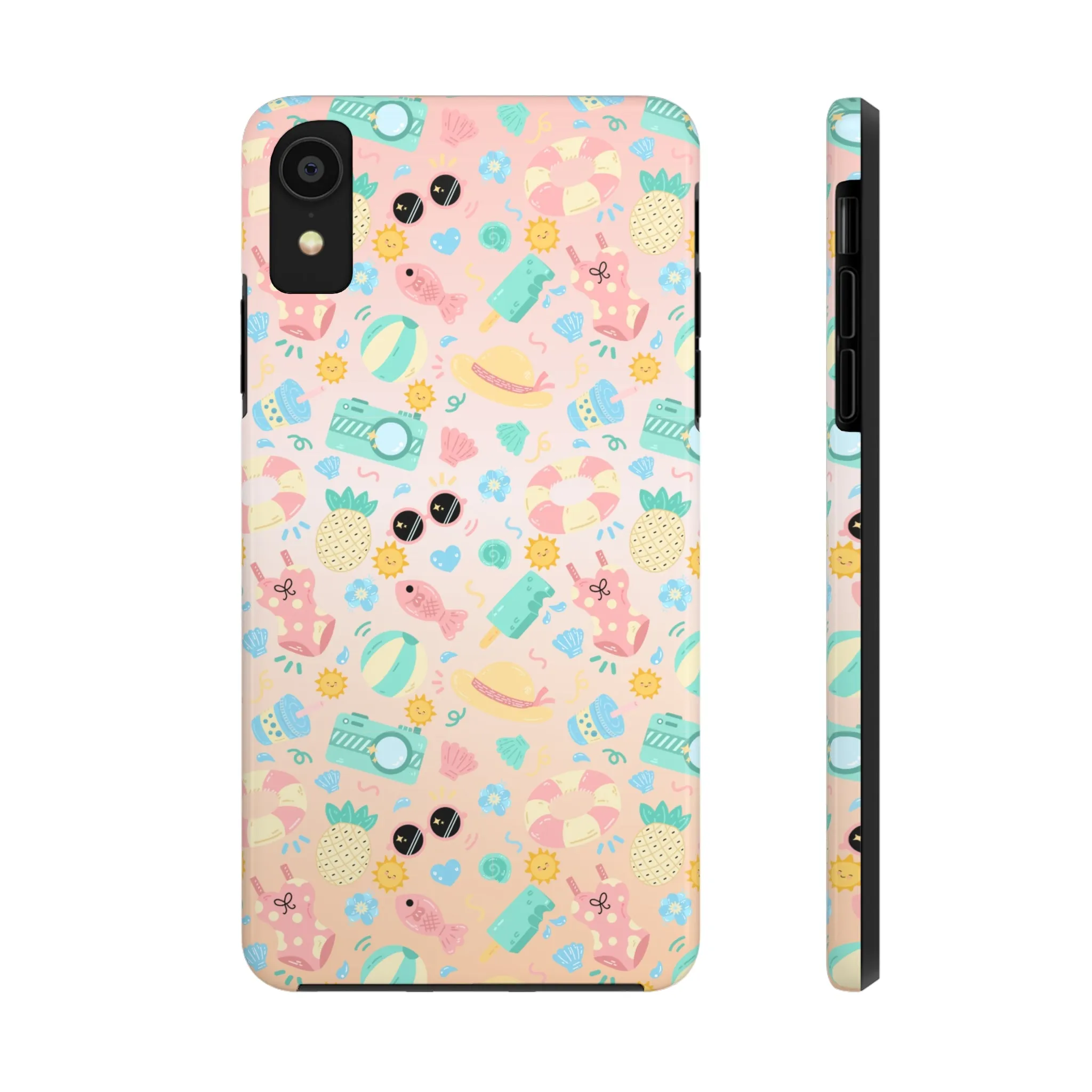 Cute Summer Vibes iPhone Case, Tropical Beach Icons Phone Cover, Pastel Colored Accessory Design, Protective Case for iPhone Models, Tough Phone Case