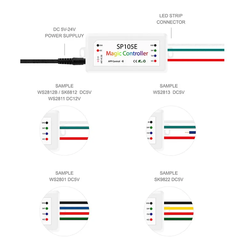 DC5V-24V WS2812B Led Strip Light Controller Bluetooth SP105E SP110E Wifi SP108E Music SP107E SP601E WS2811 SK6812 Lights