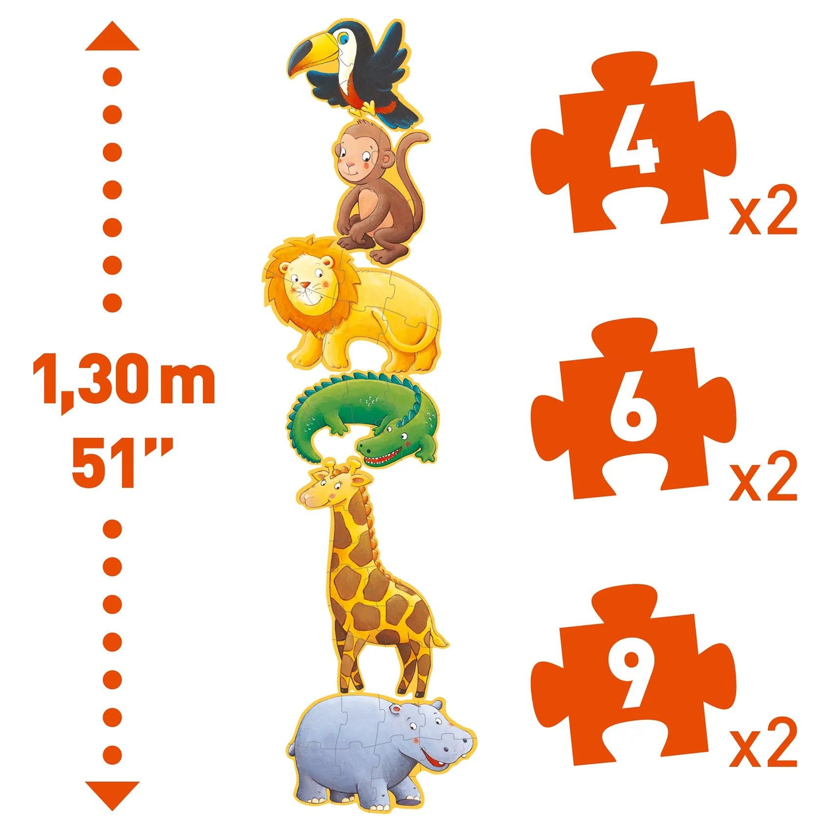 Djeco 6-in-1 Progressive Giant Puzzle – Marmoset & Friends