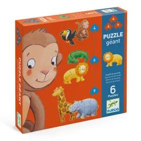 Djeco 6-in-1 Progressive Giant Puzzle – Marmoset & Friends