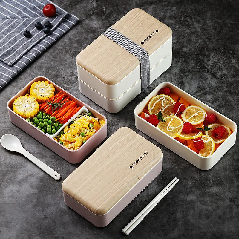 Double Plastic Compartment Lunch Box Student Microwaveable Lunch